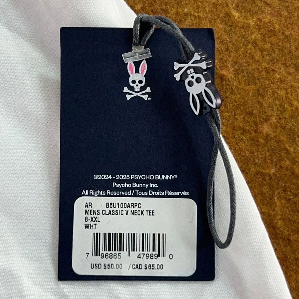 Psycho Bunny Mens 8-XXL White Classic V Neck Logo T-Shirt NWT